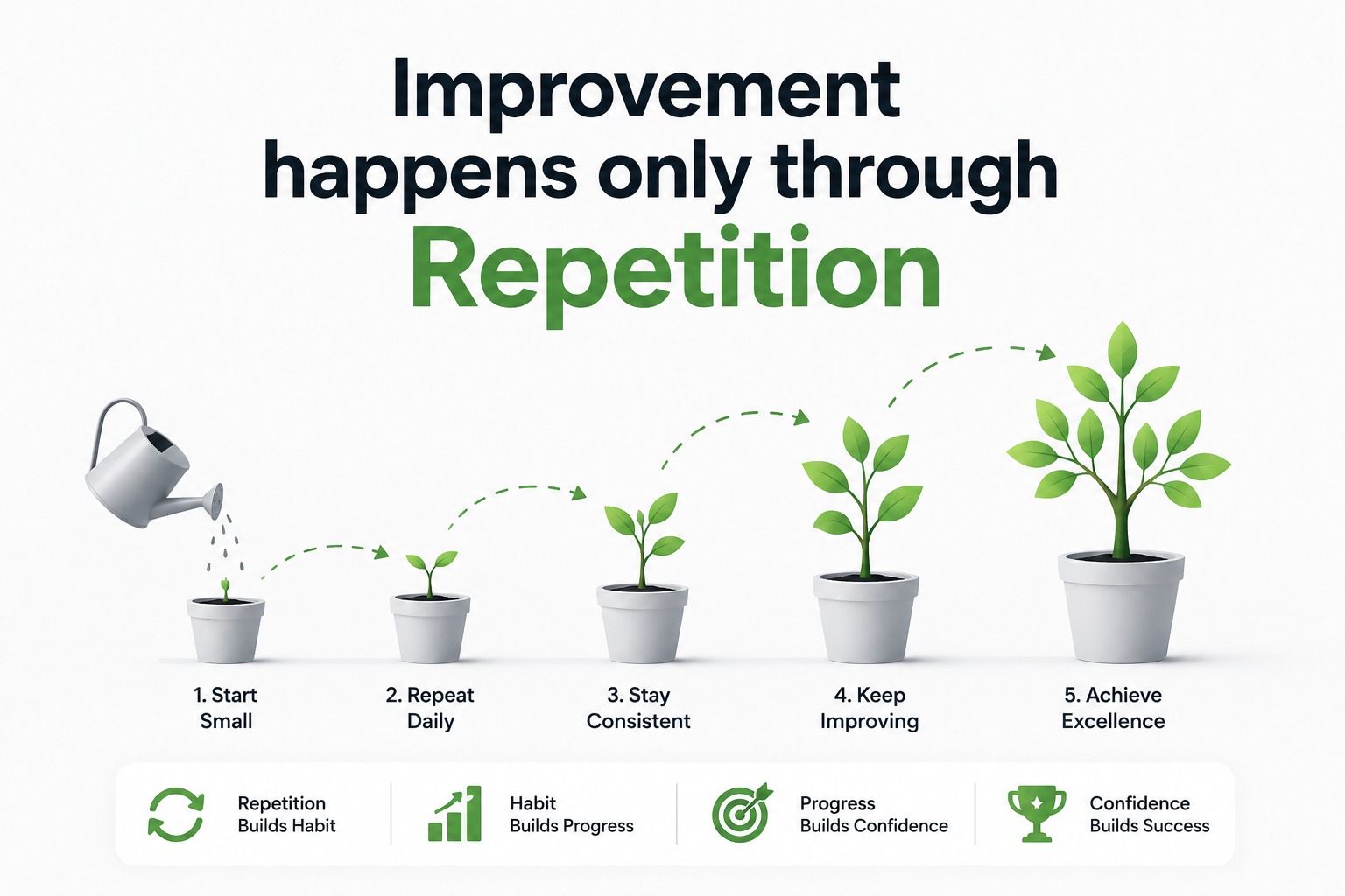 Improvement happens only through repetition